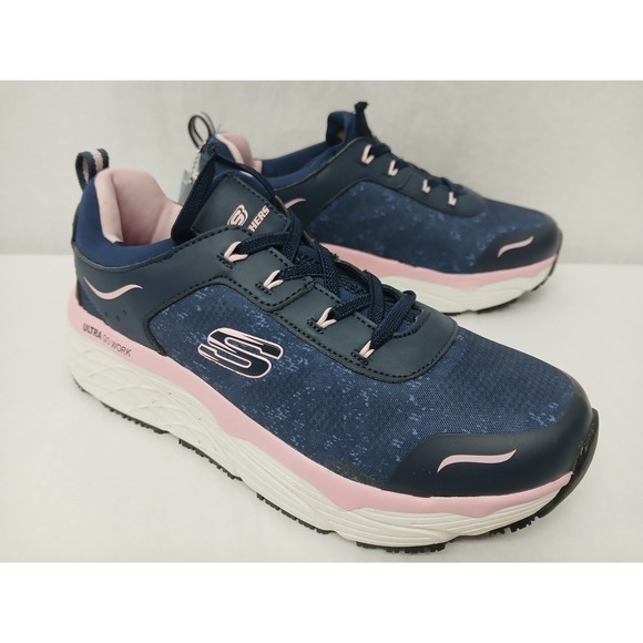 Skechers Work Womens Ultra Go Max Cushioning Elite Shoes 108036 Blue PInk Sz 7.5 - Picture 2 of 11